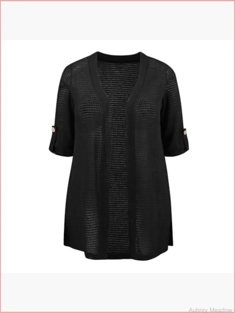 Plus Size Hollow Out 3/4 Sleeve Side Slits Cardigan Cover Up